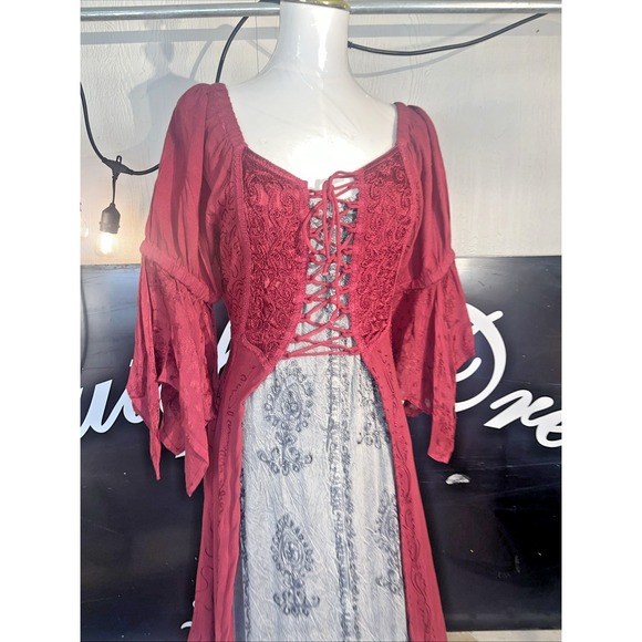 Handmade Tops - Burgundy Festival Fairy Ren Corset  Handmade Jacket Lace up Fairycore Size 1X/2X